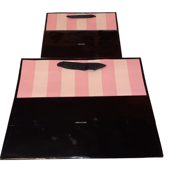 Victoria’s Secret Large & Small Glossy Paper Shopping Gift Bags Pink Stripe 2 PK - Picture 2 of 8